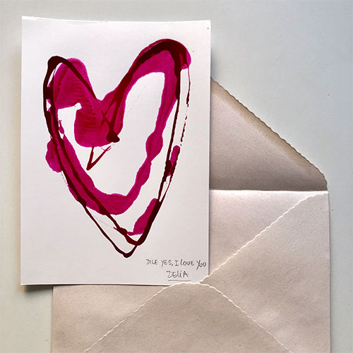 Corazón tinta china sobre papel con sobre de Delia Rubio
