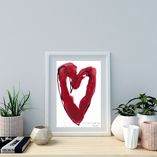 Corazón pintado con tinta china carmin