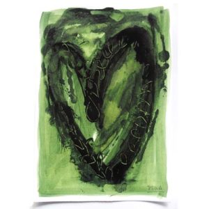 Corazón tinta verde oliva A5 original firmado Delia Rubio