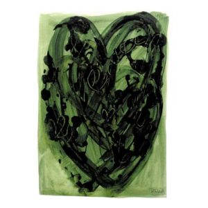 Corazon tinta verde oliva A5 original firmado Delia Rubio
