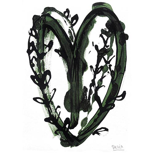 Corazón tinta verde oliva A5 original firmado Delia Rubio